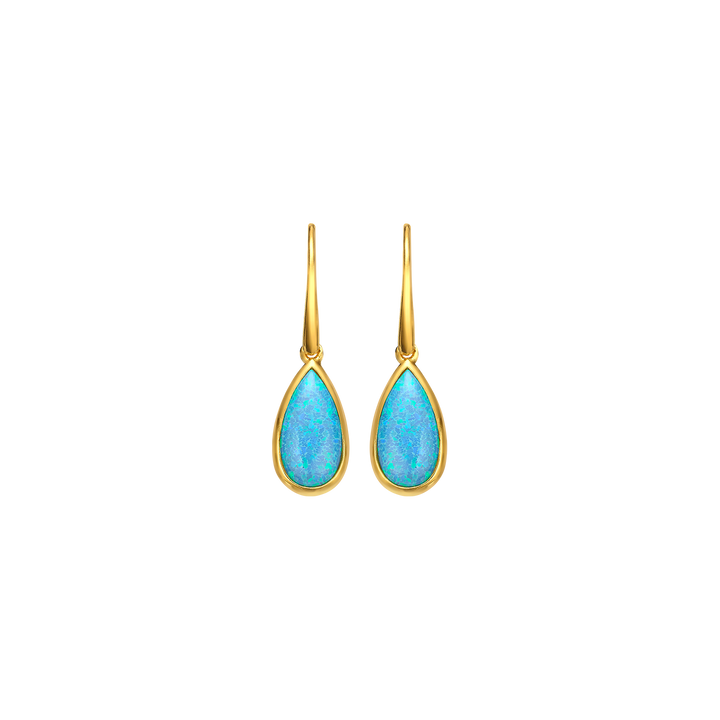 18K/24K Gold Plated Earring with Sky Blue Synthetic Opal - Mare - 7