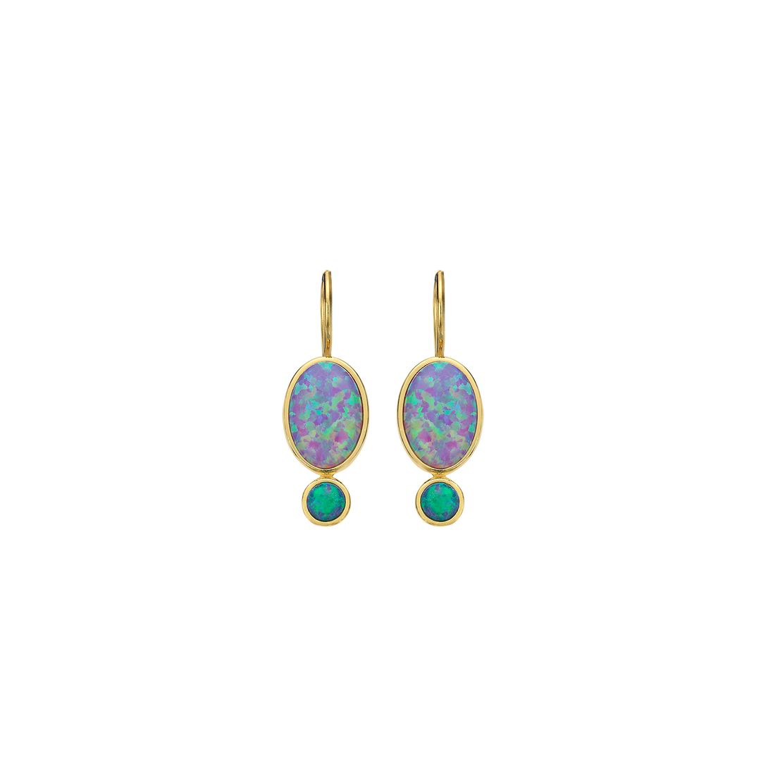18K/24K Gold Plated Earring with Turquoise Synthetic Opal - Mare - 3