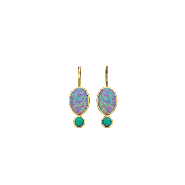 18K/24K Gold Plated Earring with Turquoise Synthetic Opal - Mare - 3