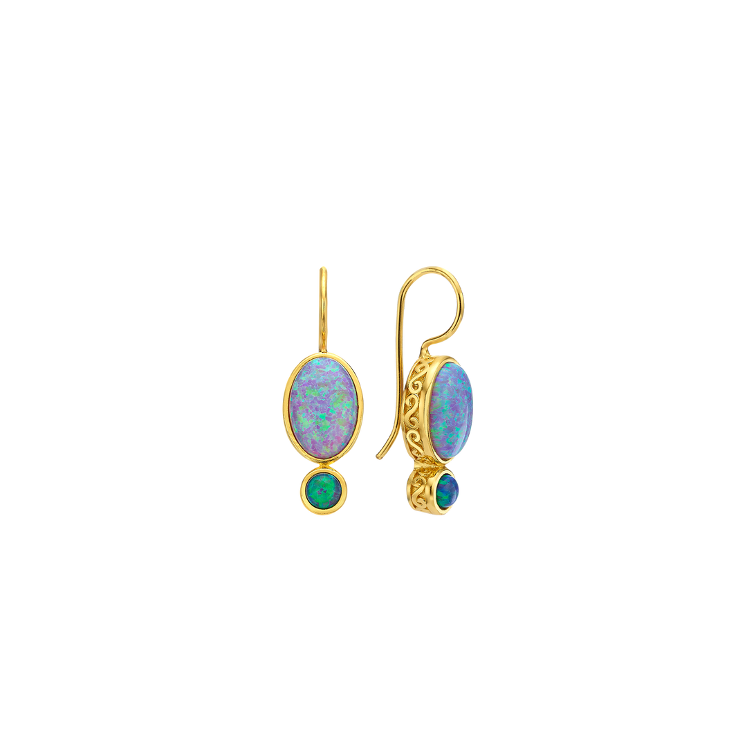 18K\24K gold plated dangling earring with synthetic opal stones Mare 