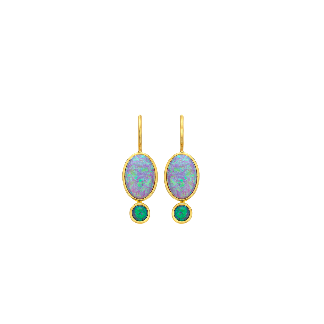18K/24K Gold Plated Earring with Turquoise Synthetic Opal - Mare - 7