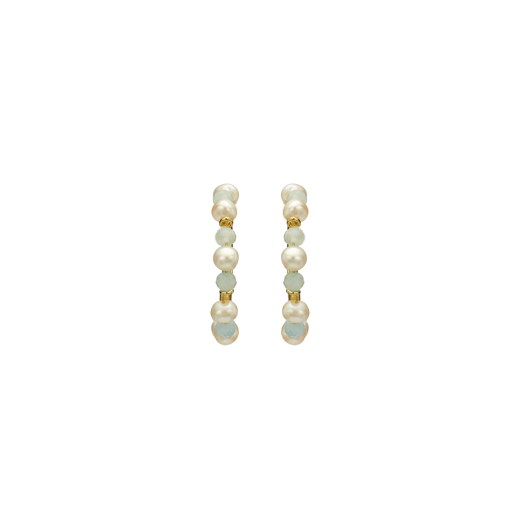 18K/24K Gold Plated Hoop Earring with Pearls - Mare - 3