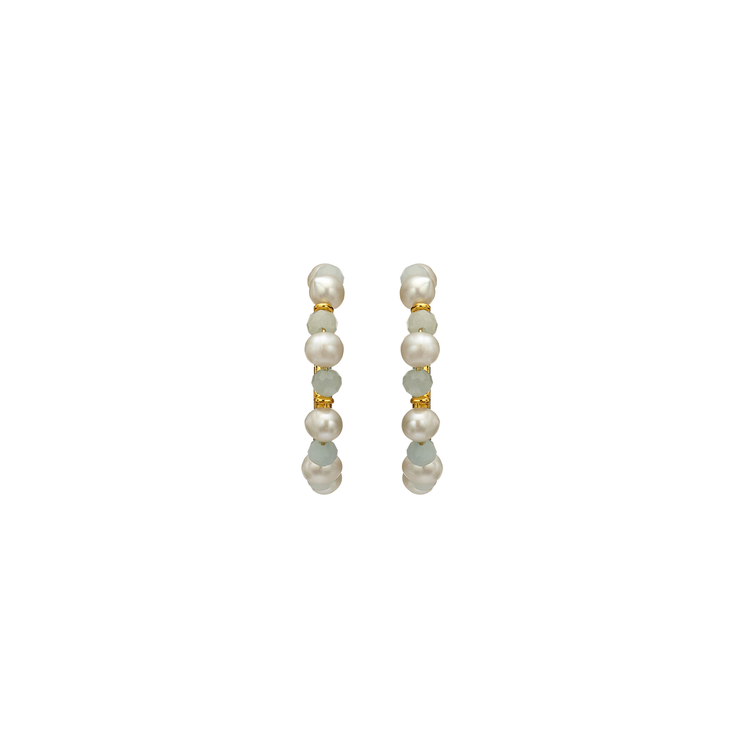 18K/24K Gold Plated Hoop Earring with Pearls - Mare - 7