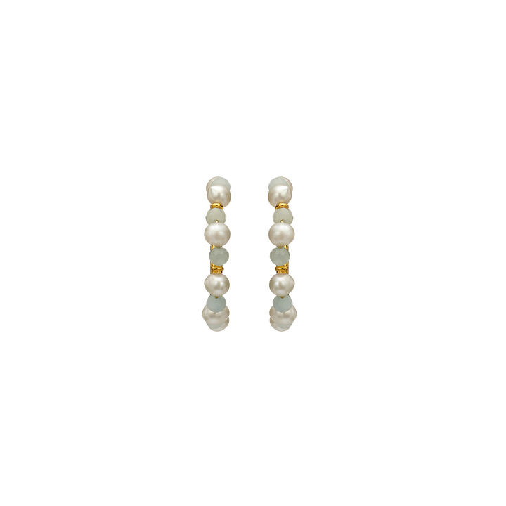 18K/24K Gold Plated Hoop Earring with Pearls - Mare - 7