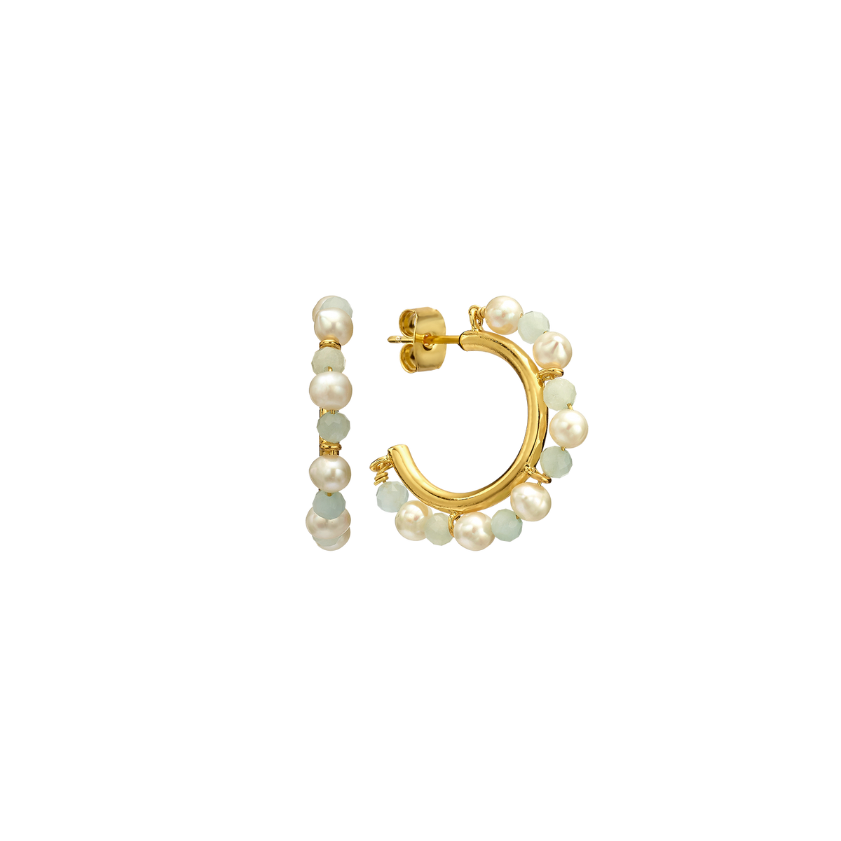 18K/24K Gold Plated Hoop Earring with Pearls - Mare - 5