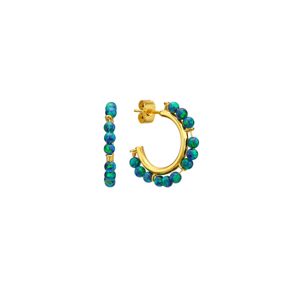 18K/24K Gold Plated Earring with Turquoise Synthetic Opal Drops - Mare - 7