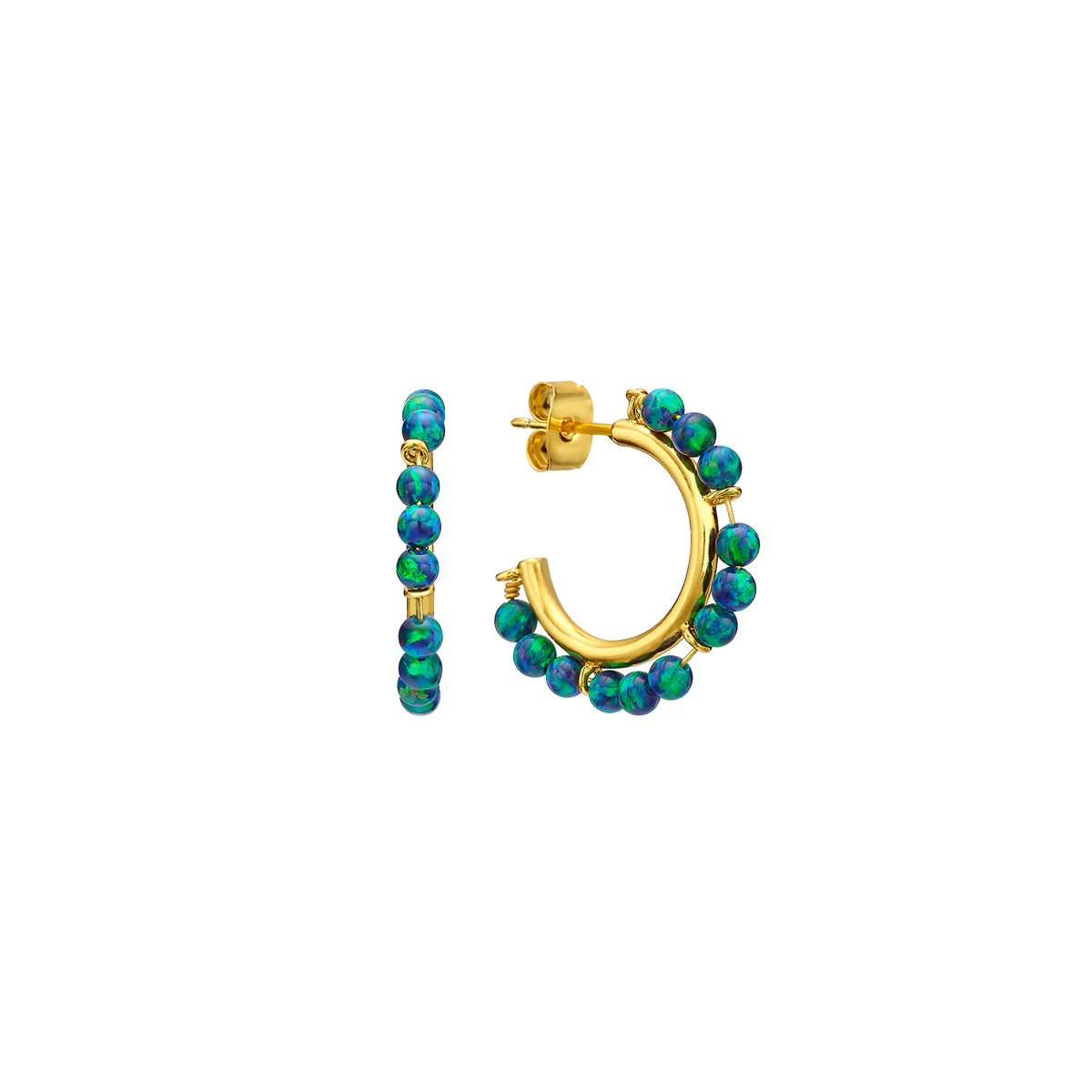 18K/24K Gold Plated Earring with Turquoise Synthetic Opal Drops - Mare - 7