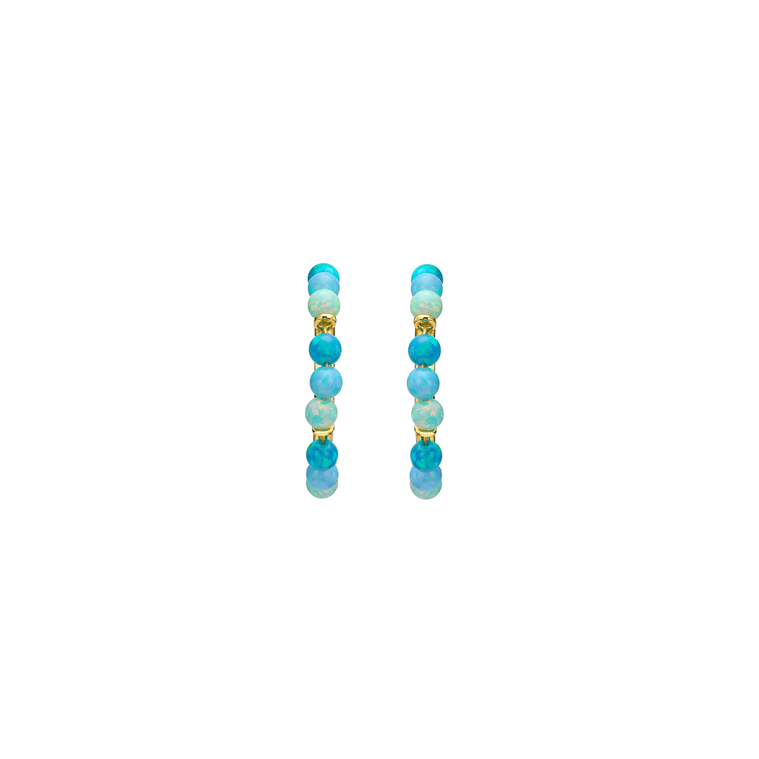 18K/24K Gold Plated Earring with Sky Blue Synthetic Opal Drops - Mare - 3