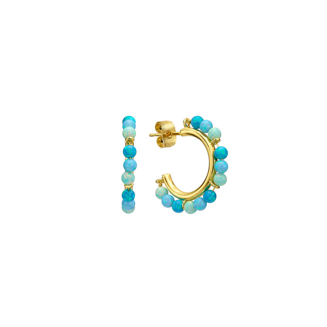 18K/24K Gold Plated Earring with Sky Blue Synthetic Opal Drops - Mare
