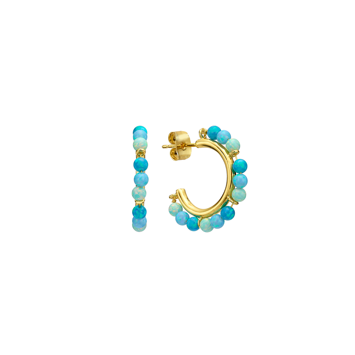 18K/24K Gold Plated Earring with Sky Blue Synthetic Opal Drops - Mare