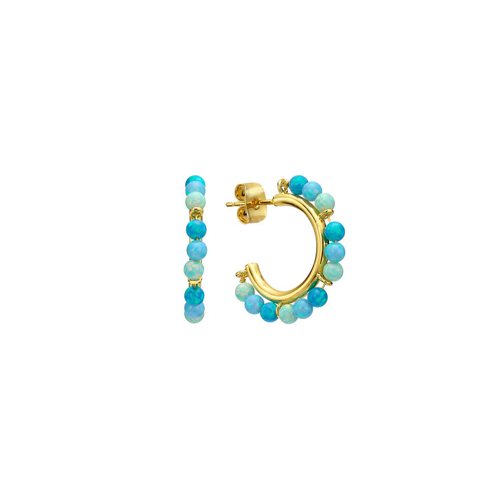 18K/24K Gold Plated Earring with Sky Blue Synthetic Opal Drops - Mare