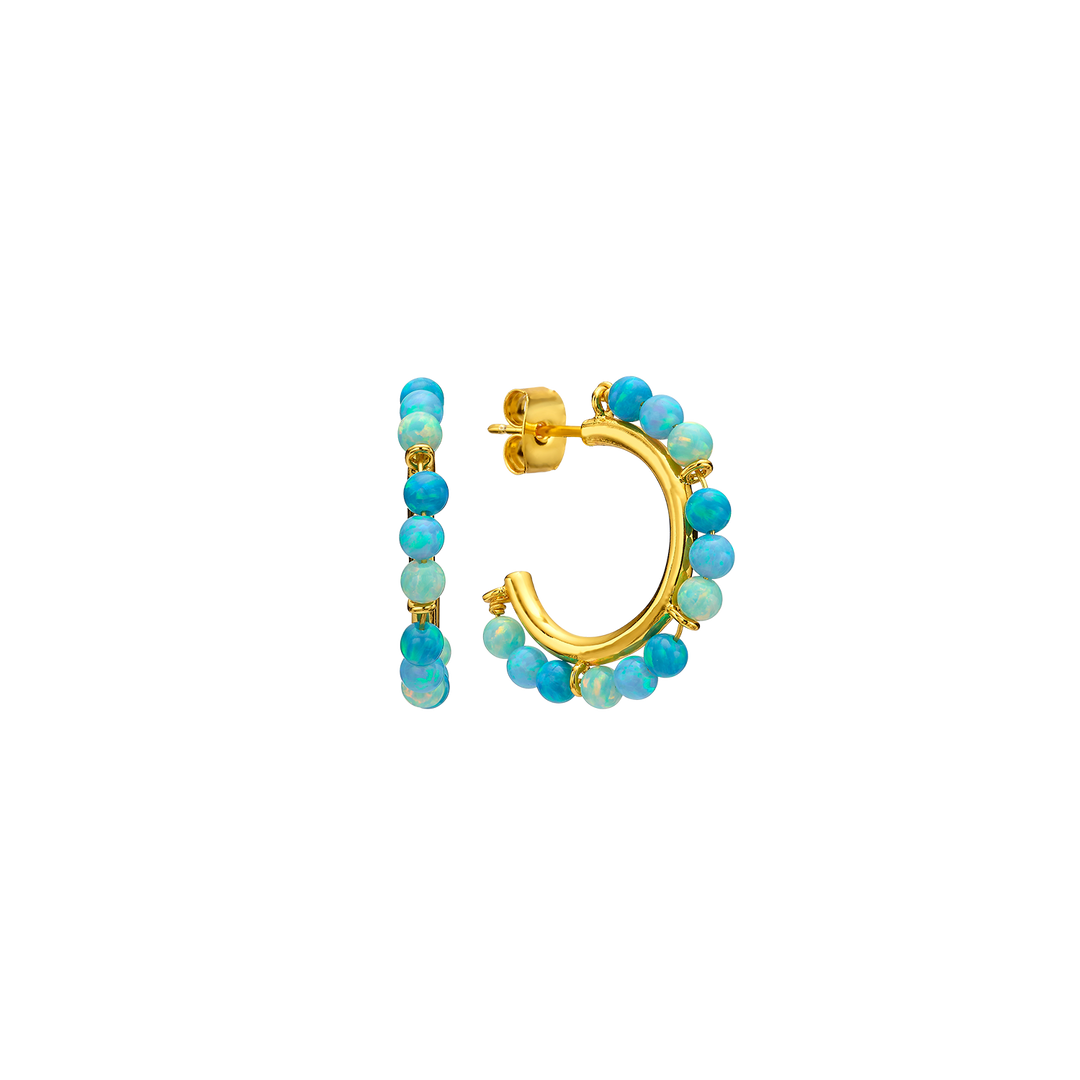 18K/24K Gold Plated Earring with Sky Blue Synthetic Opal Drops - Mare - 8