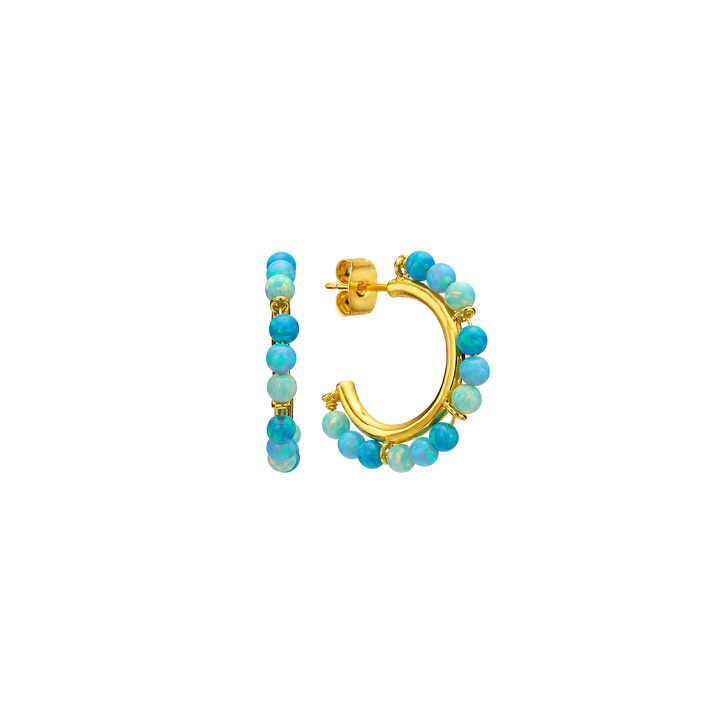 18K/24K Gold Plated Earring with Sky Blue Synthetic Opal Drops - Mare - 8