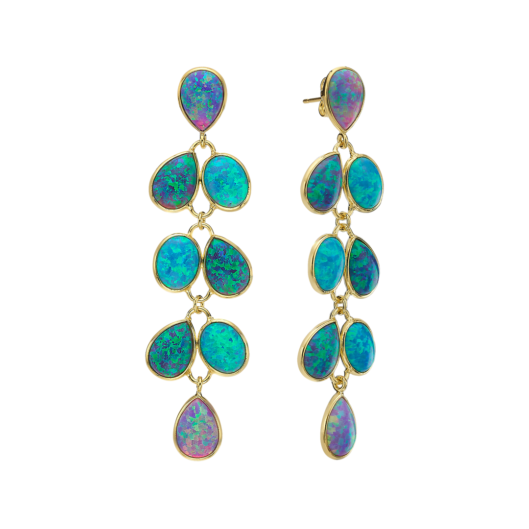 18K/24K Gold Plated Long Stud Earring with Turquoise Synthetic Opal - Mare