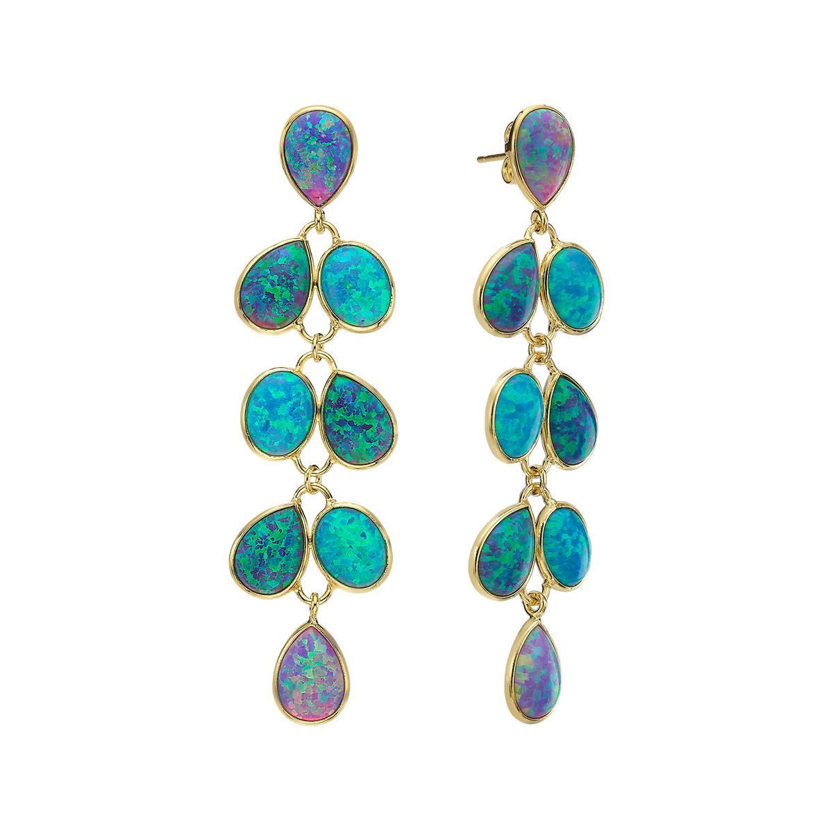 18K/24K Gold Plated Long Stud Earring with Turquoise Synthetic Opal - Mare