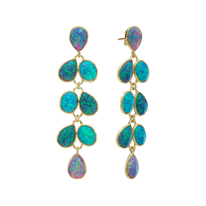 18K/24K Gold Plated Long Stud Earring with Turquoise Synthetic Opal - Mare