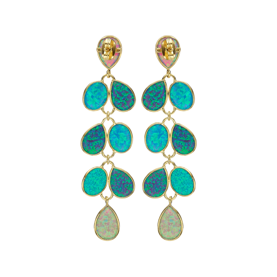 18K/24K Gold Plated Long Stud Earring with Turquoise Synthetic Opal - Mare - 5