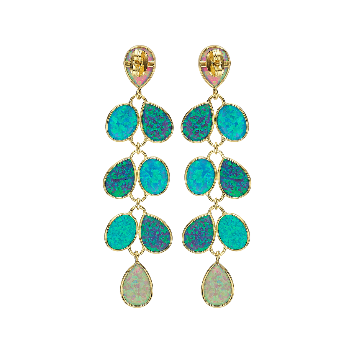 18K/24K Gold Plated Long Stud Earring with Turquoise Synthetic Opal - Mare - 5