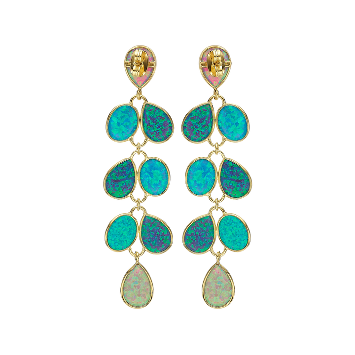 18K/24K Gold Plated Long Stud Earring with Turquoise Synthetic Opal - Mare - 5