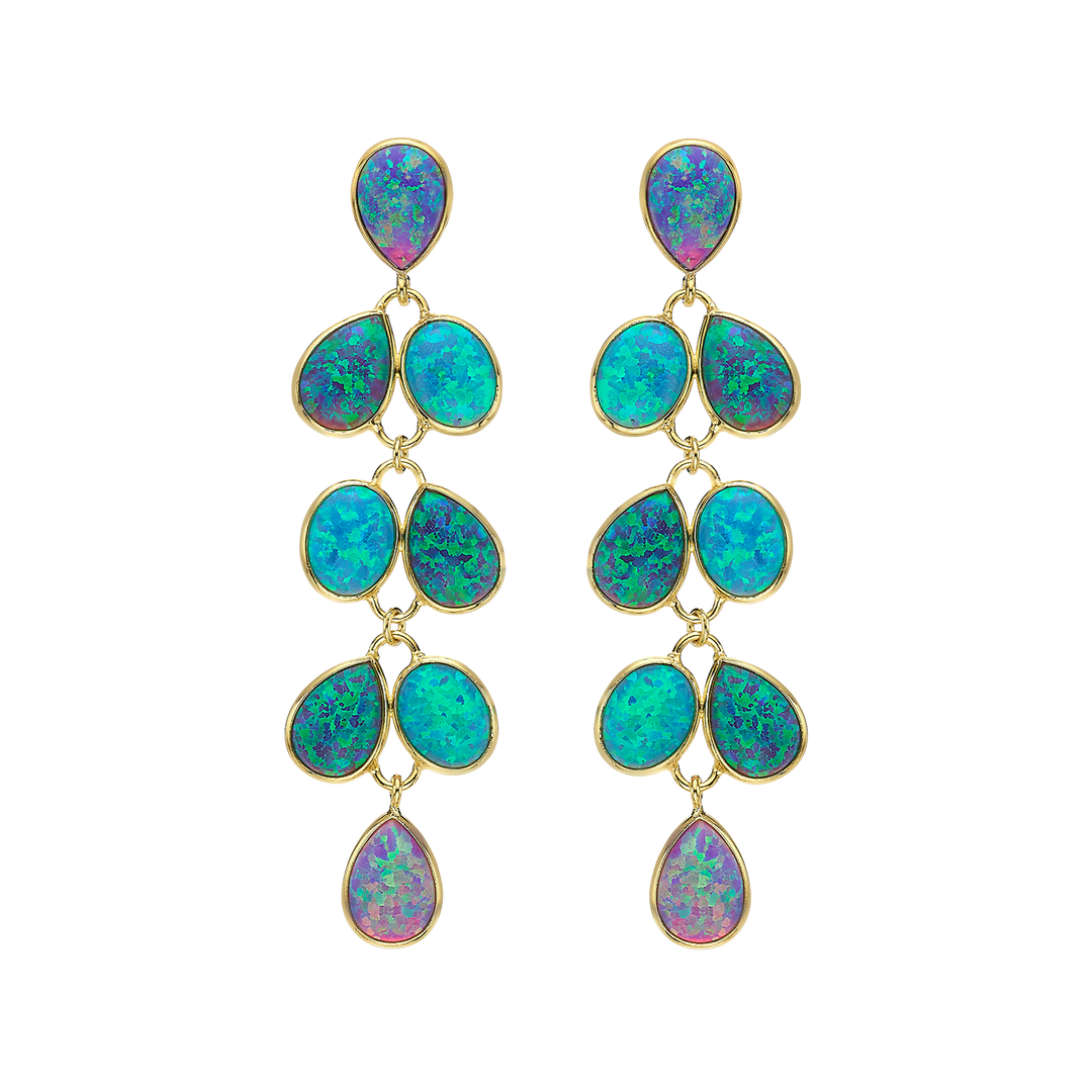 18K/24K Gold Plated Long Stud Earring with Turquoise Synthetic Opal - Mare - 3