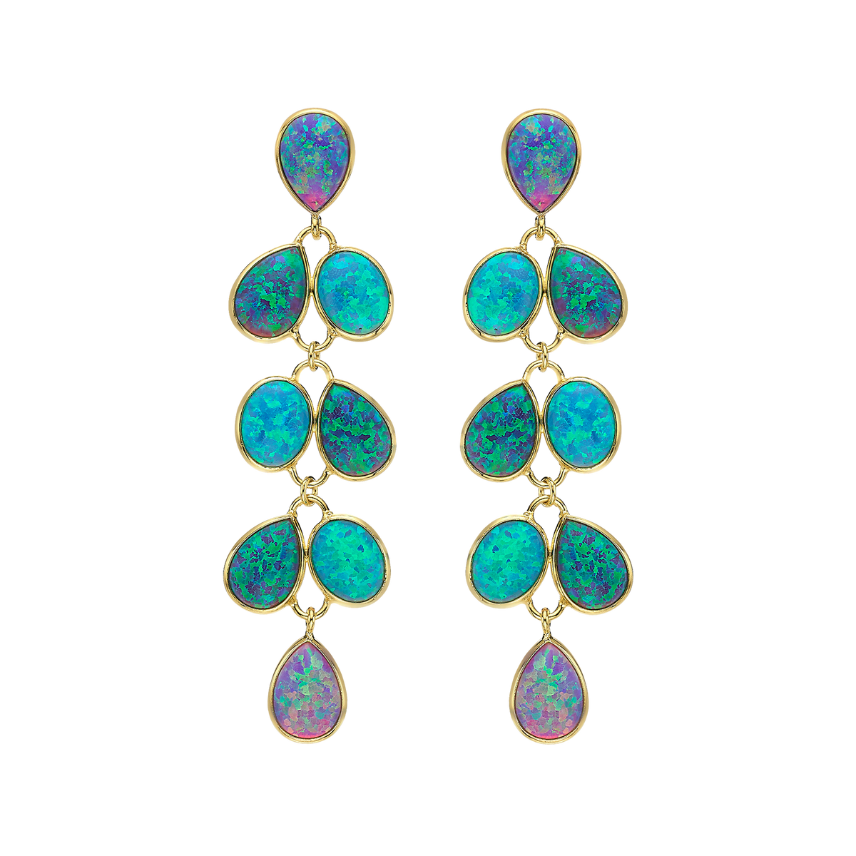 18K/24K Gold Plated Long Stud Earring with Turquoise Synthetic Opal - Mare - 3