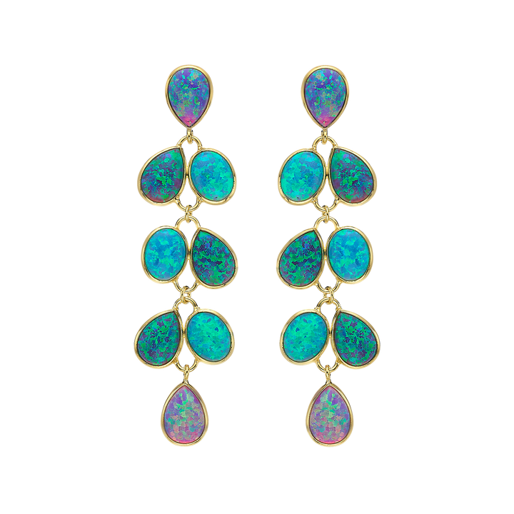 18K/24K Gold Plated Long Stud Earring with Turquoise Synthetic Opal - Mare - 3