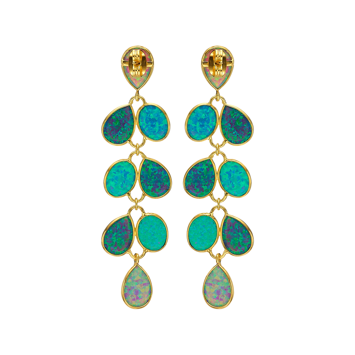 18K/24K Gold Plated Long Stud Earring with Turquoise Synthetic Opal - Mare - 12