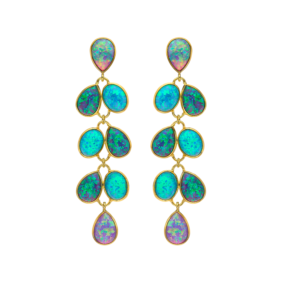 18K/24K Gold Plated Long Stud Earring with Turquoise Synthetic Opal - Mare - 11