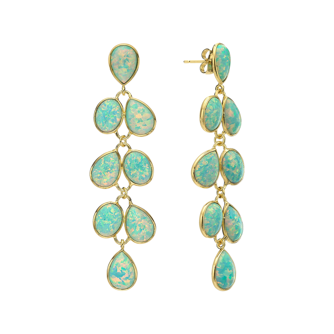 18K/24K Gold Plated Long Stud Earring with Sky Blue Synthetic Opal - Mare