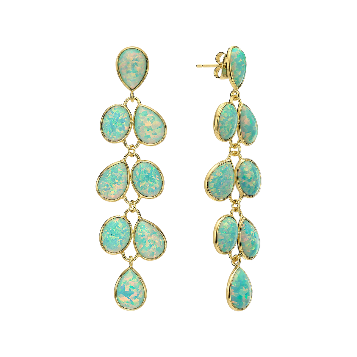 18K/24K Gold Plated Long Stud Earring with Sky Blue Synthetic Opal - Mare