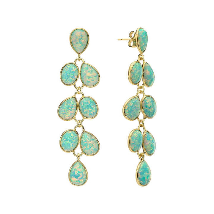 18K/24K Gold Plated Long Stud Earring with Sky Blue Synthetic Opal - Mare