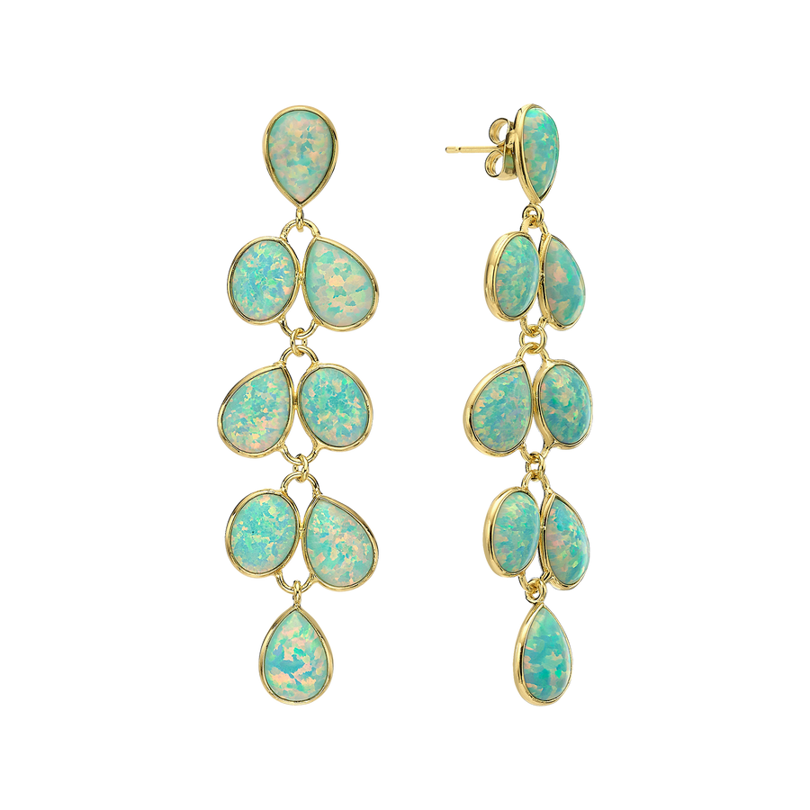 18K/24K Gold Plated Long Stud Earring with Sky Blue Synthetic Opal - Mare
