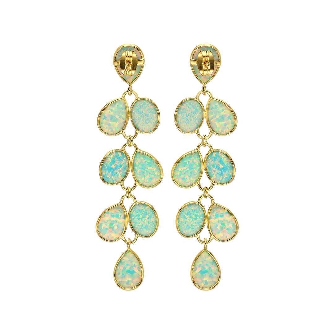 18K/24K Gold Plated Long Stud Earring with Sky Blue Synthetic Opal - Mare - 5