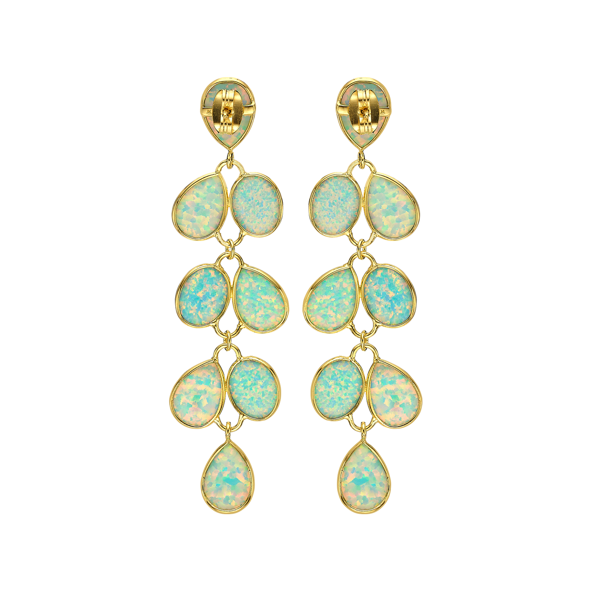 18K/24K Gold Plated Long Stud Earring with Sky Blue Synthetic Opal - Mare - 5