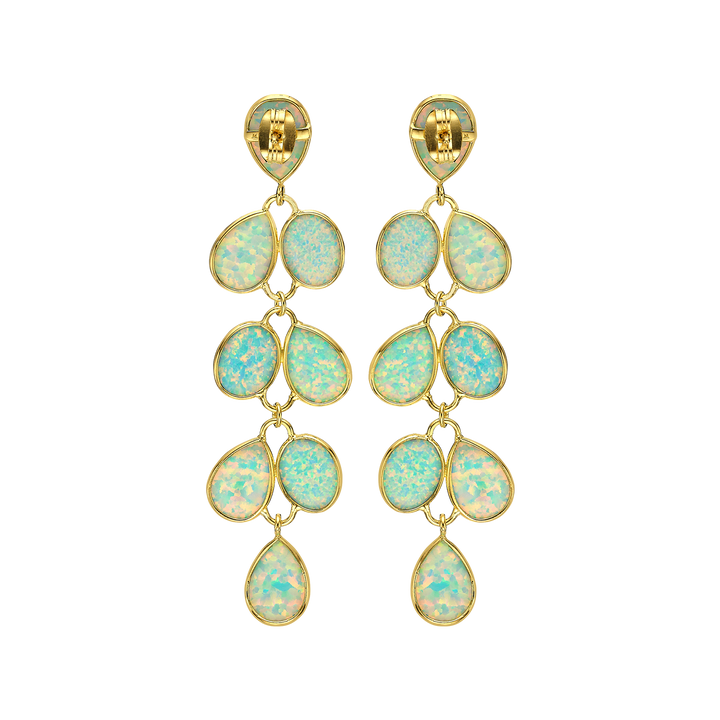18K/24K Gold Plated Long Stud Earring with Sky Blue Synthetic Opal - Mare - 5