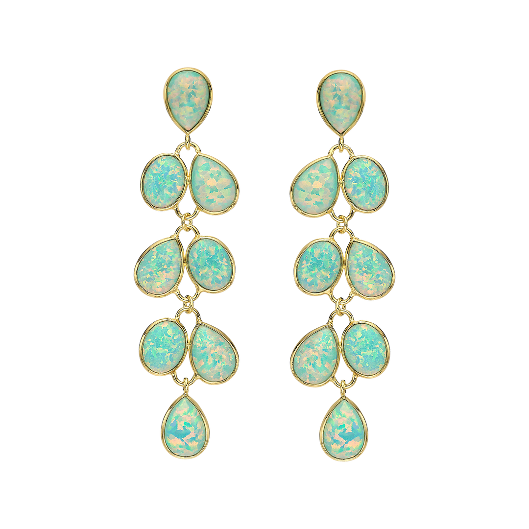 18K/24K Gold Plated Long Stud Earring with Sky Blue Synthetic Opal - Mare - 3