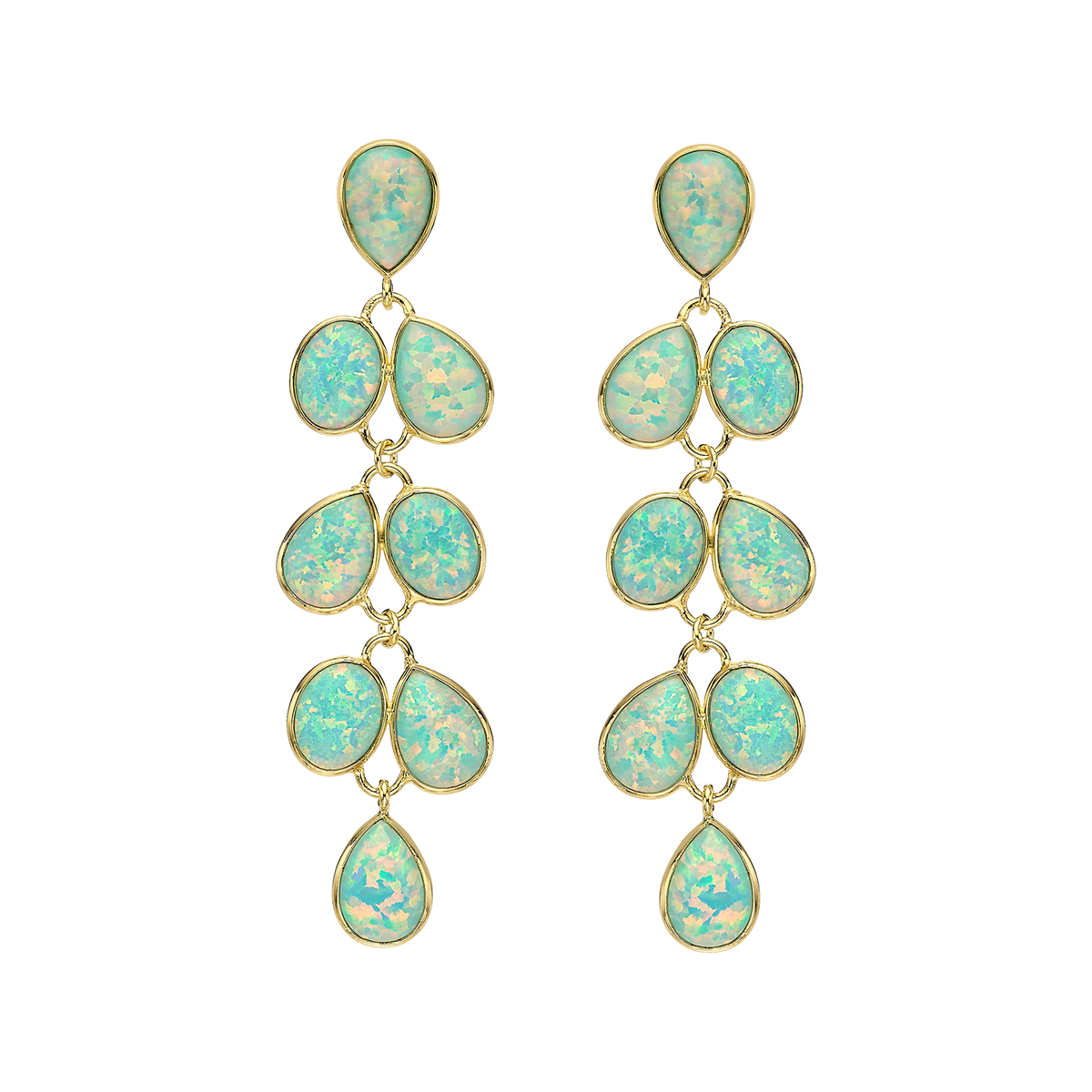 18K/24K Gold Plated Long Stud Earring with Sky Blue Synthetic Opal - Mare - 3