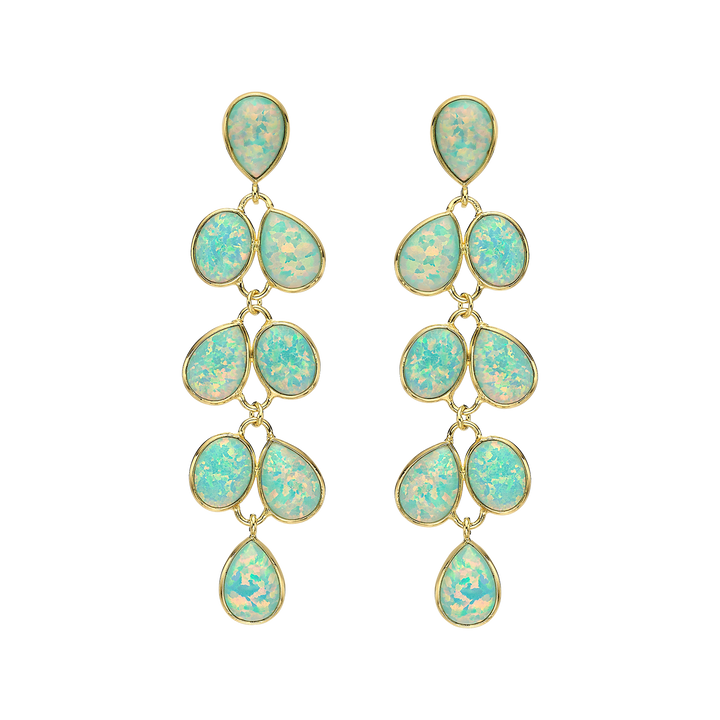 18K/24K Gold Plated Long Stud Earring with Sky Blue Synthetic Opal - Mare - 3