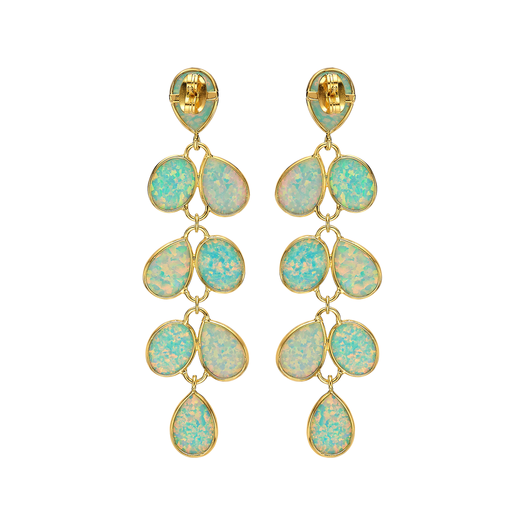 18K/24K Gold Plated Long Stud Earring with Sky Blue Synthetic Opal - Mare - 12