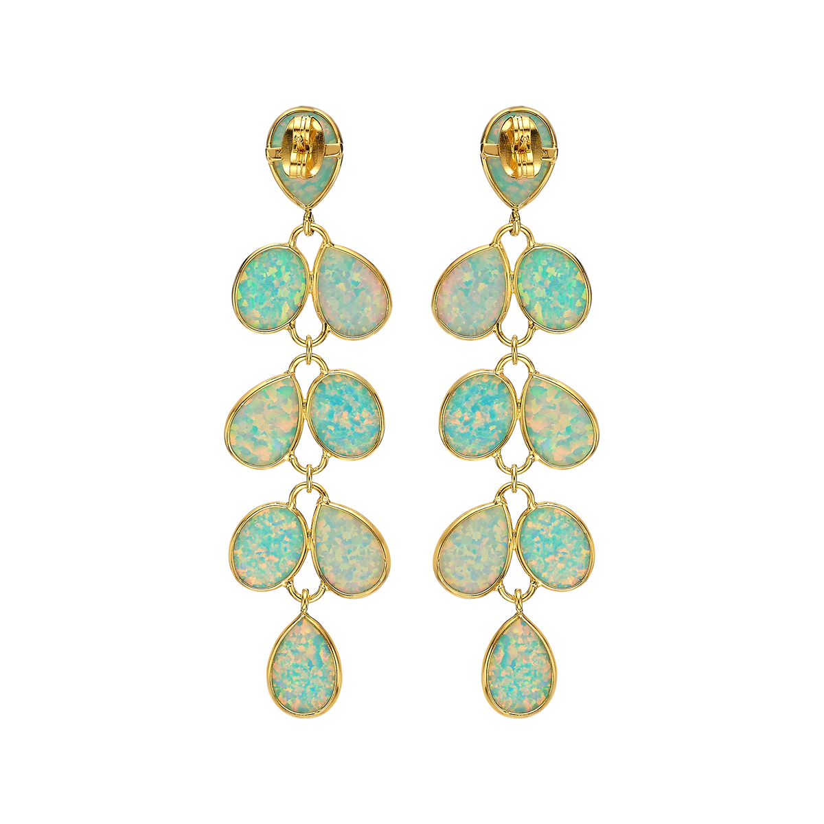 18K/24K Gold Plated Long Stud Earring with Sky Blue Synthetic Opal - Mare - 12