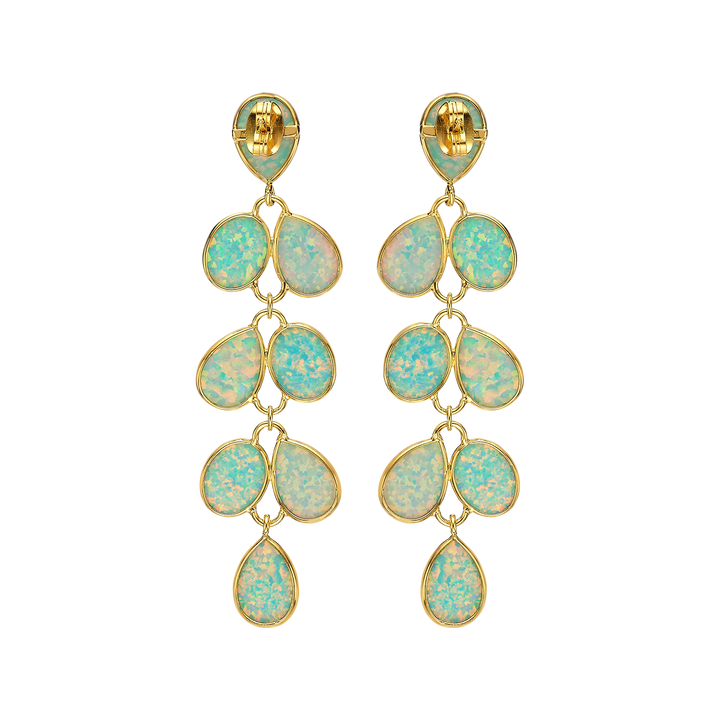 18K/24K Gold Plated Long Stud Earring with Sky Blue Synthetic Opal - Mare - 12