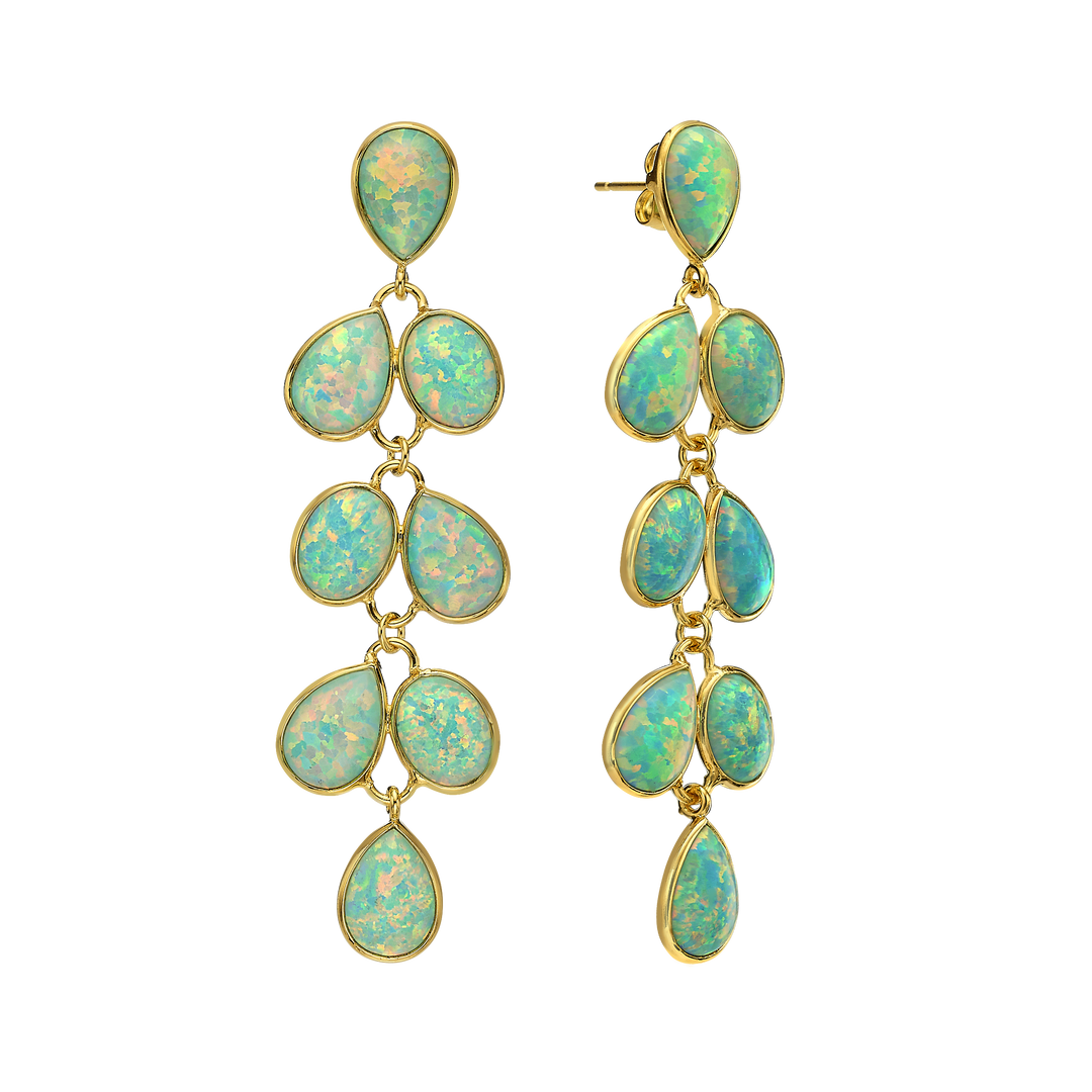 18K\24K gold plated long earring with a blue synthetic opal Mare 