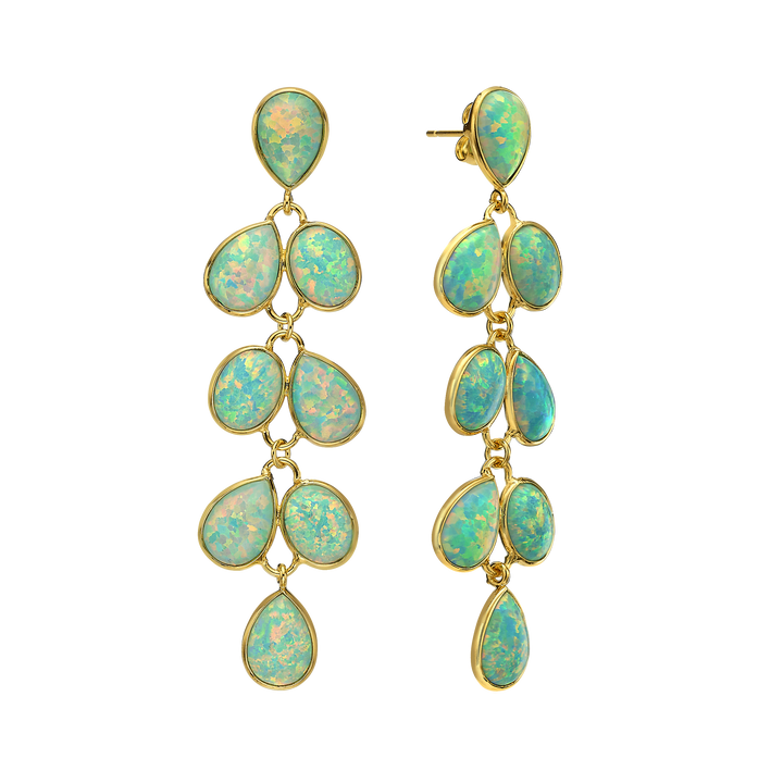 18K\24K gold plated long earring with a blue synthetic opal Mare 