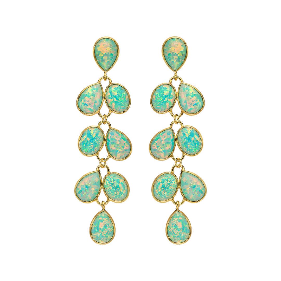 18K/24K Gold Plated Long Stud Earring with Sky Blue Synthetic Opal - Mare - 11