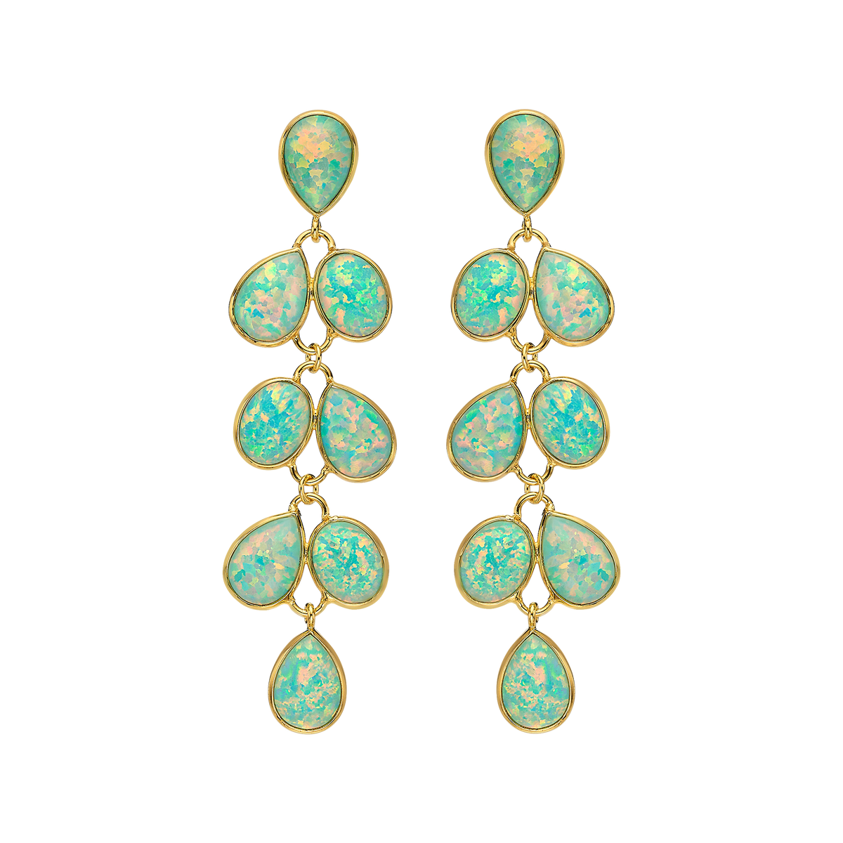 18K/24K Gold Plated Long Stud Earring with Sky Blue Synthetic Opal - Mare - 11