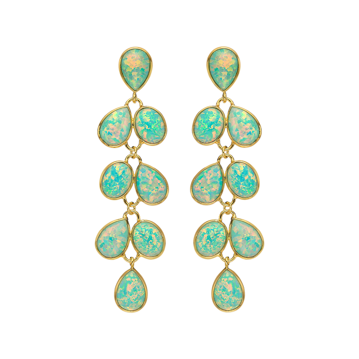 18K/24K Gold Plated Long Stud Earring with Sky Blue Synthetic Opal - Mare - 11