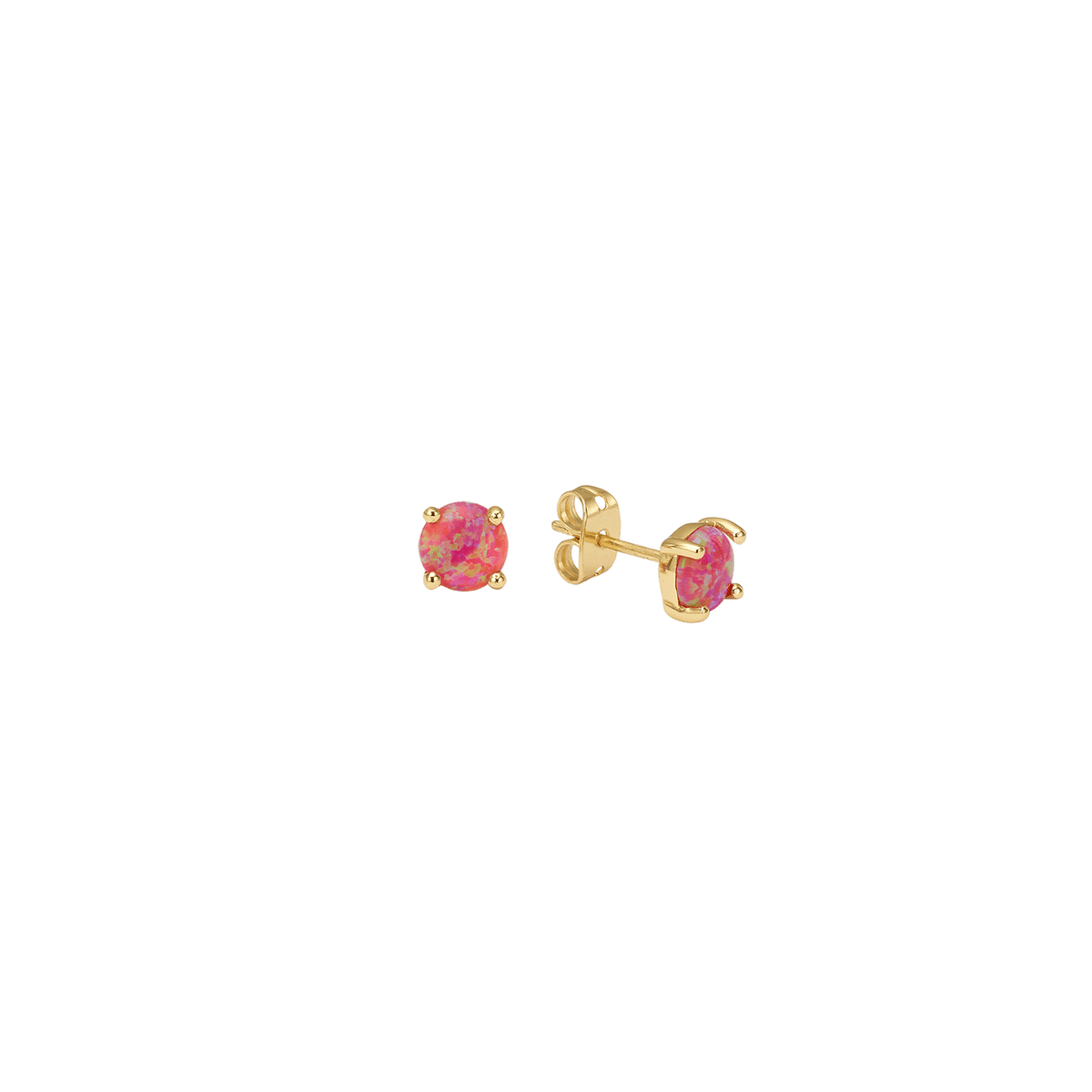 18K Gold Plated Stud Earrings with Pink Lab-Created Opal - Botanic - 3