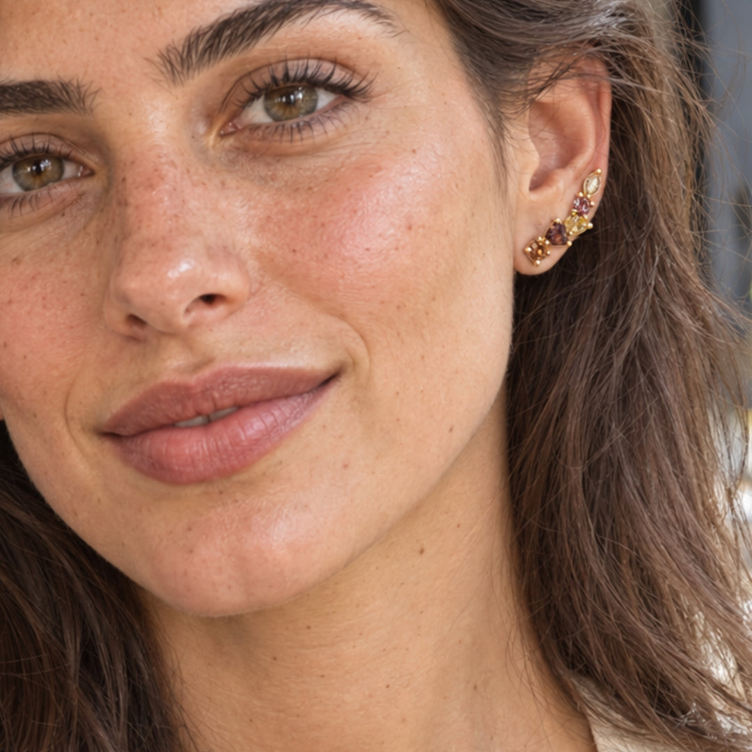 18K Gold Plated Climber Earrings with Multicolor Zirconia - Botanic - 4
