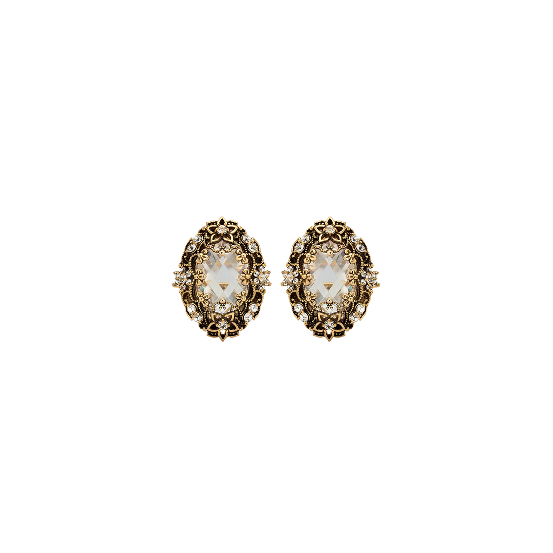 18K Gold Plated Drop Oval Earring with Clear Crystal - Heritage - 3