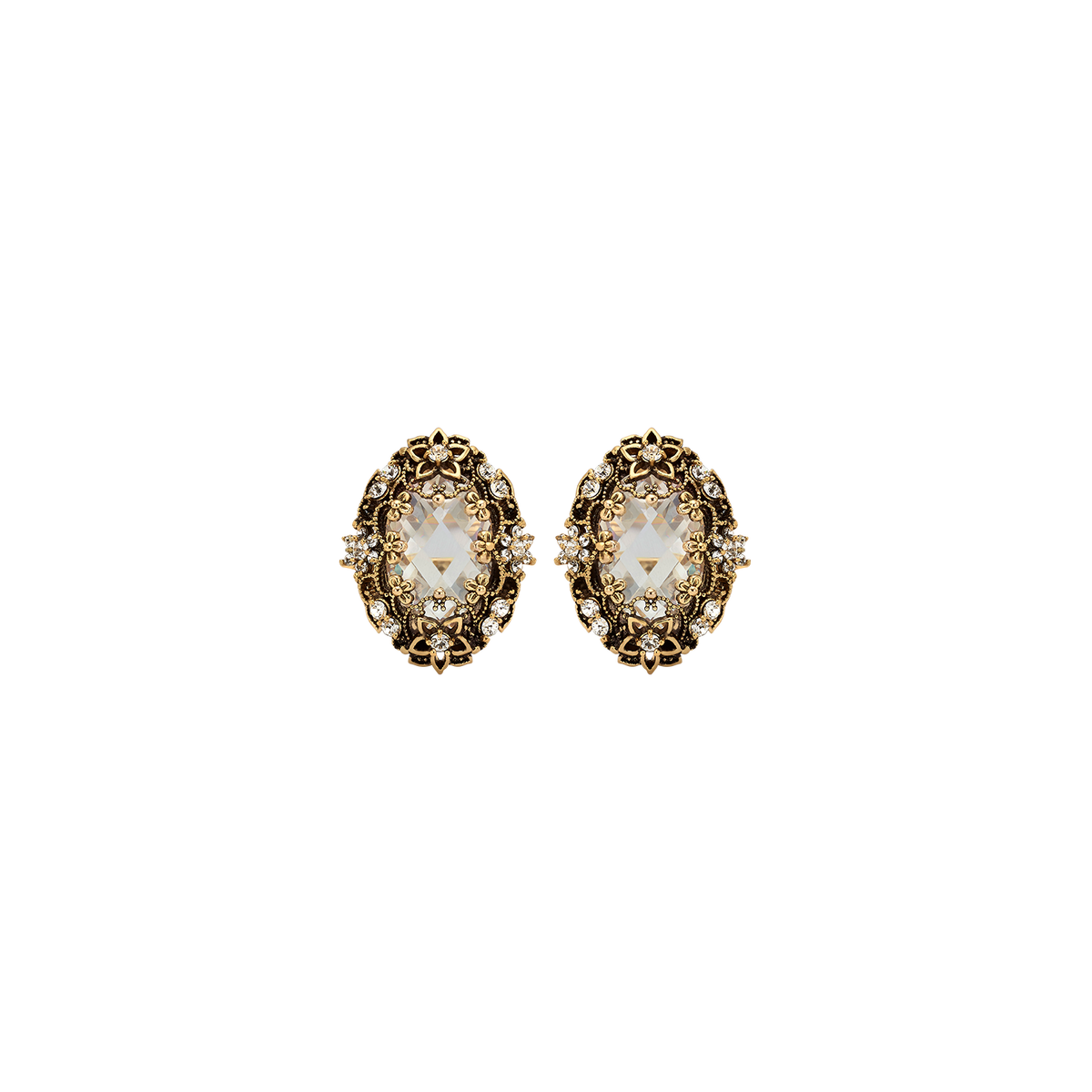 18K Gold Plated Drop Oval Earring with Clear Crystal - Heritage - 3
